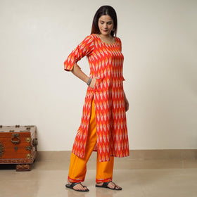  Pochampally Ikat Weave Cotton Kurta with Palazzo & Dupatta Set 01 