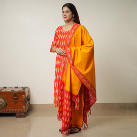  Pochampally Ikat Weave Cotton Kurta with Palazzo & Dupatta Set 01 