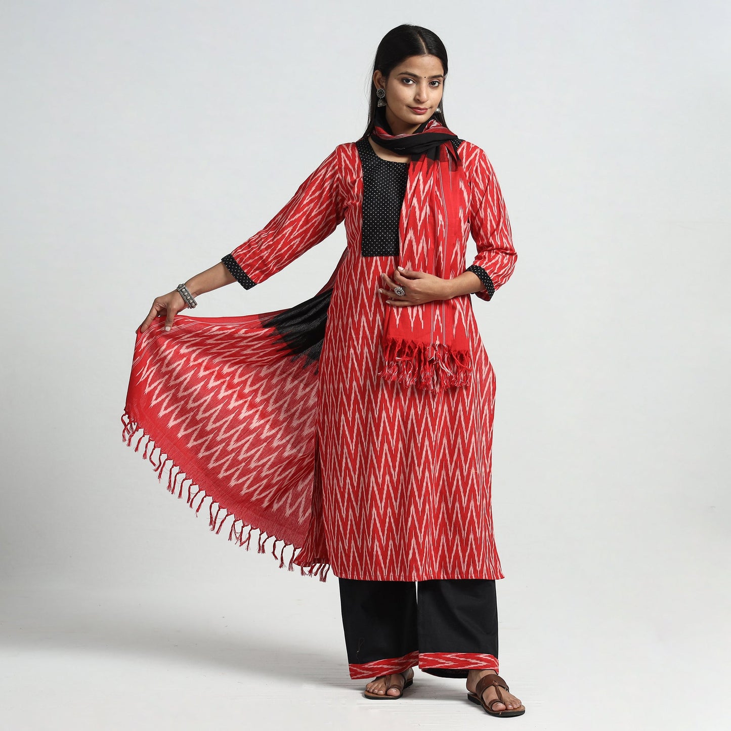 Pochampally Ikat Kurta with Palazzo & Dupatta Set