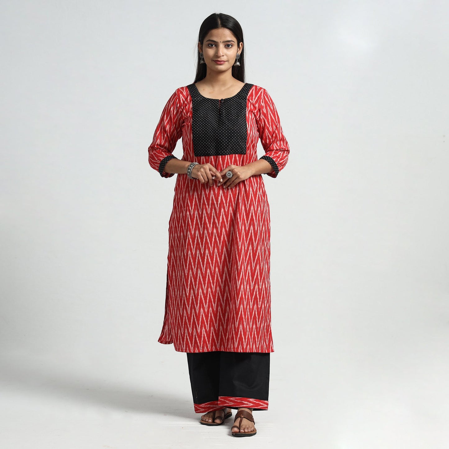 Pochampally Ikat Kurta with Palazzo & Dupatta Set