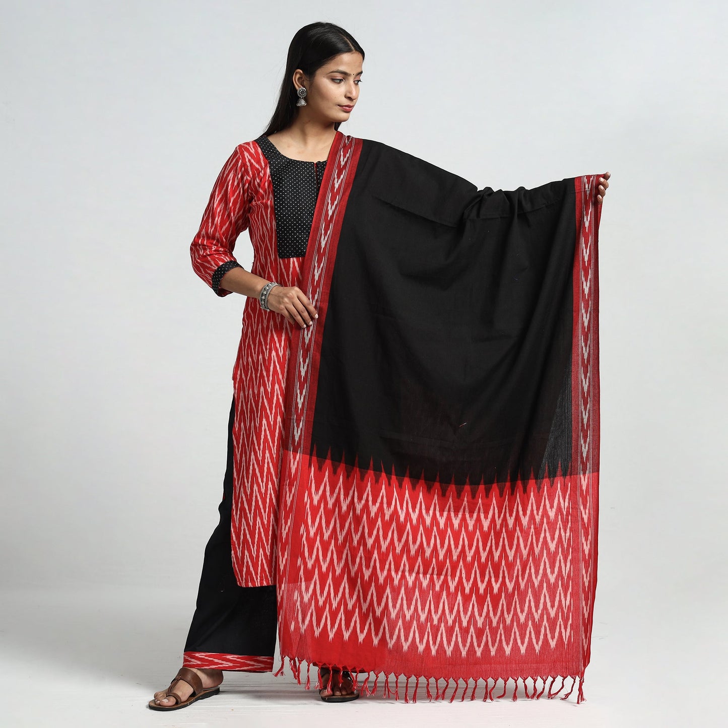 Pochampally Ikat Kurta with Palazzo & Dupatta Set