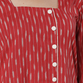 Red - pochampally ikat weave cotton long kurta - handcrafted