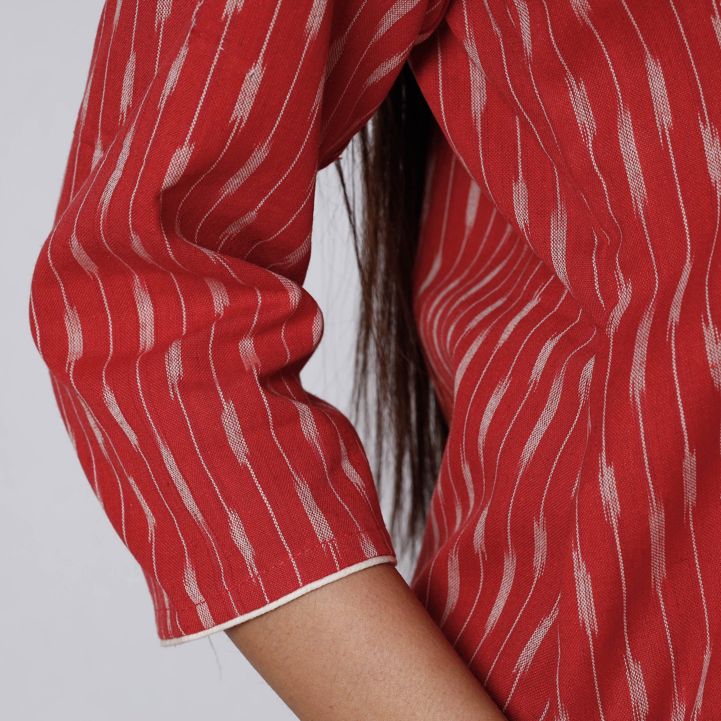 Red - pochampally ikat weave cotton long kurta - handcrafted
