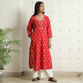 Buy Pochampally Ikat Weave Cotton Long Straight Kurta 10 Online at iTokri.com