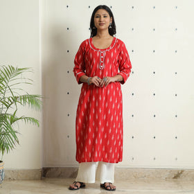 Buy Pochampally Ikat Weave Cotton Long Straight Kurta 10 Online at iTokri.com