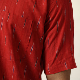 Red Pochampally Ikat Weave Cotton Men Half Sleeve Shirt 
