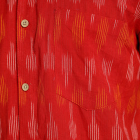 Red - Pochampally Ikat Weave Cotton Men Half Sleeve Shirt 09