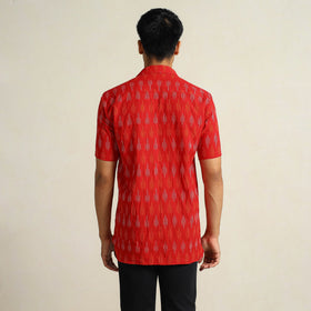 Red - Pochampally Ikat Weave Cotton Men Half Sleeve Shirt 09