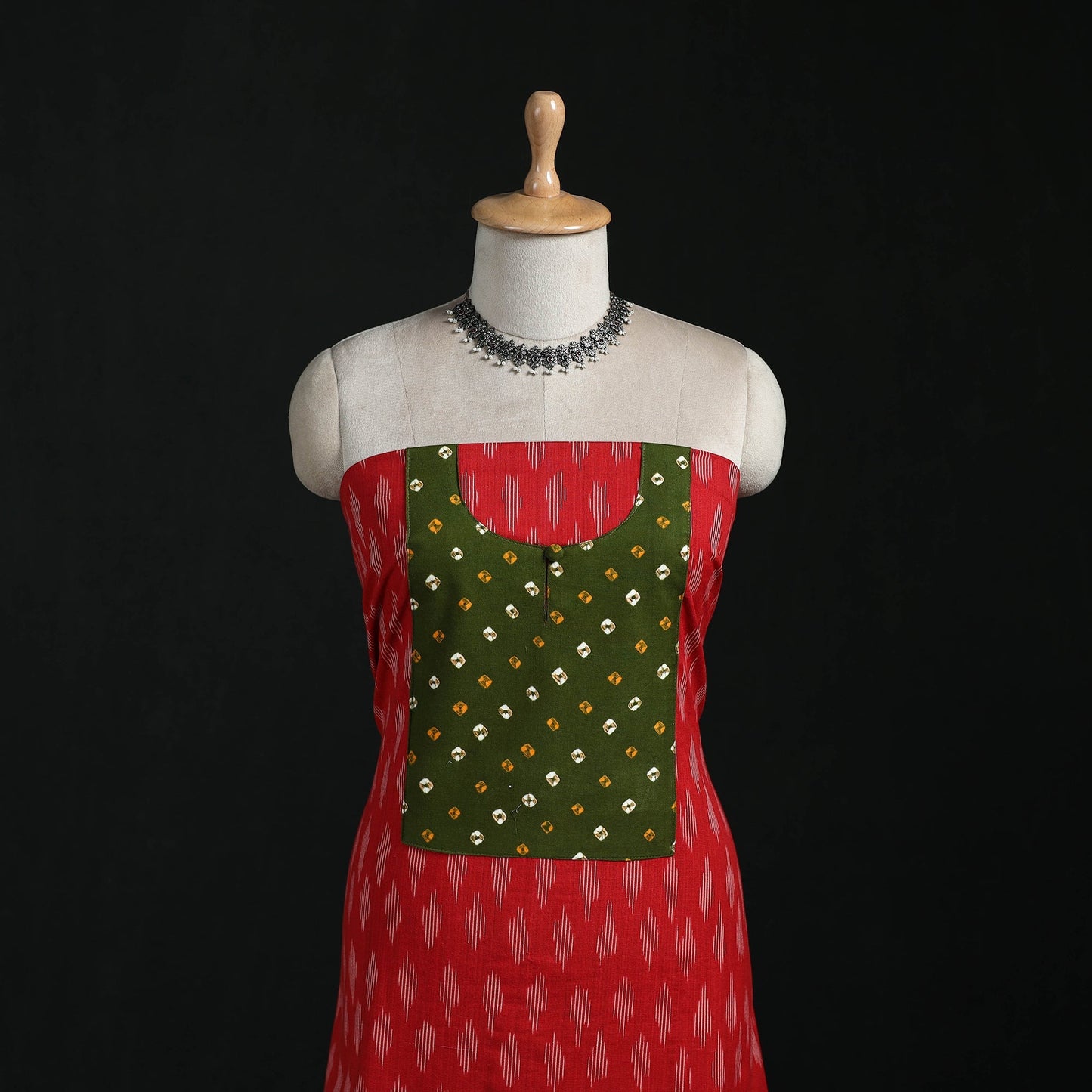 Pochampally ikat weave cotton patchwork unstitched kurta