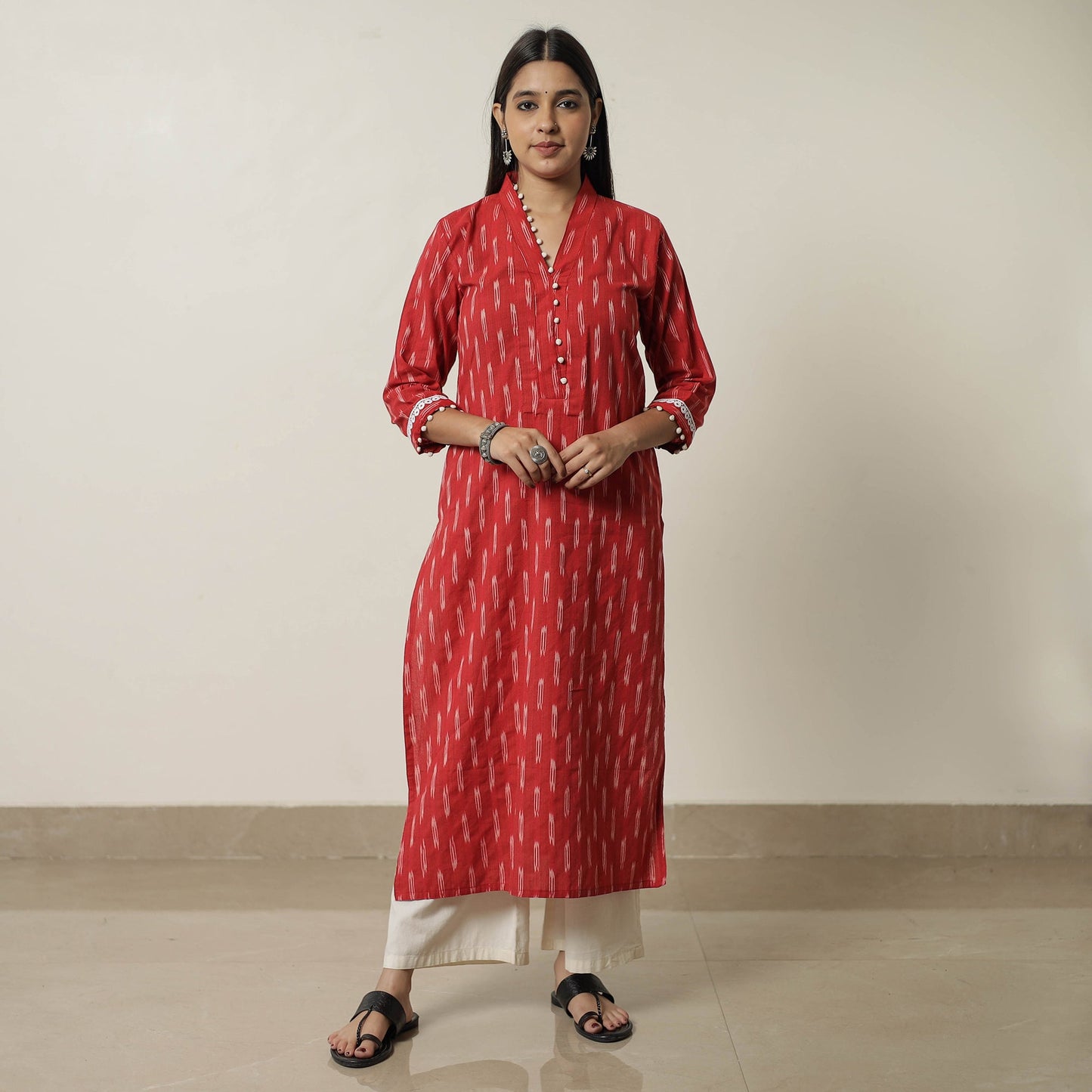  Pochampally Ikat Weave Cotton Straight Kurta 11 Online at iTokri.com