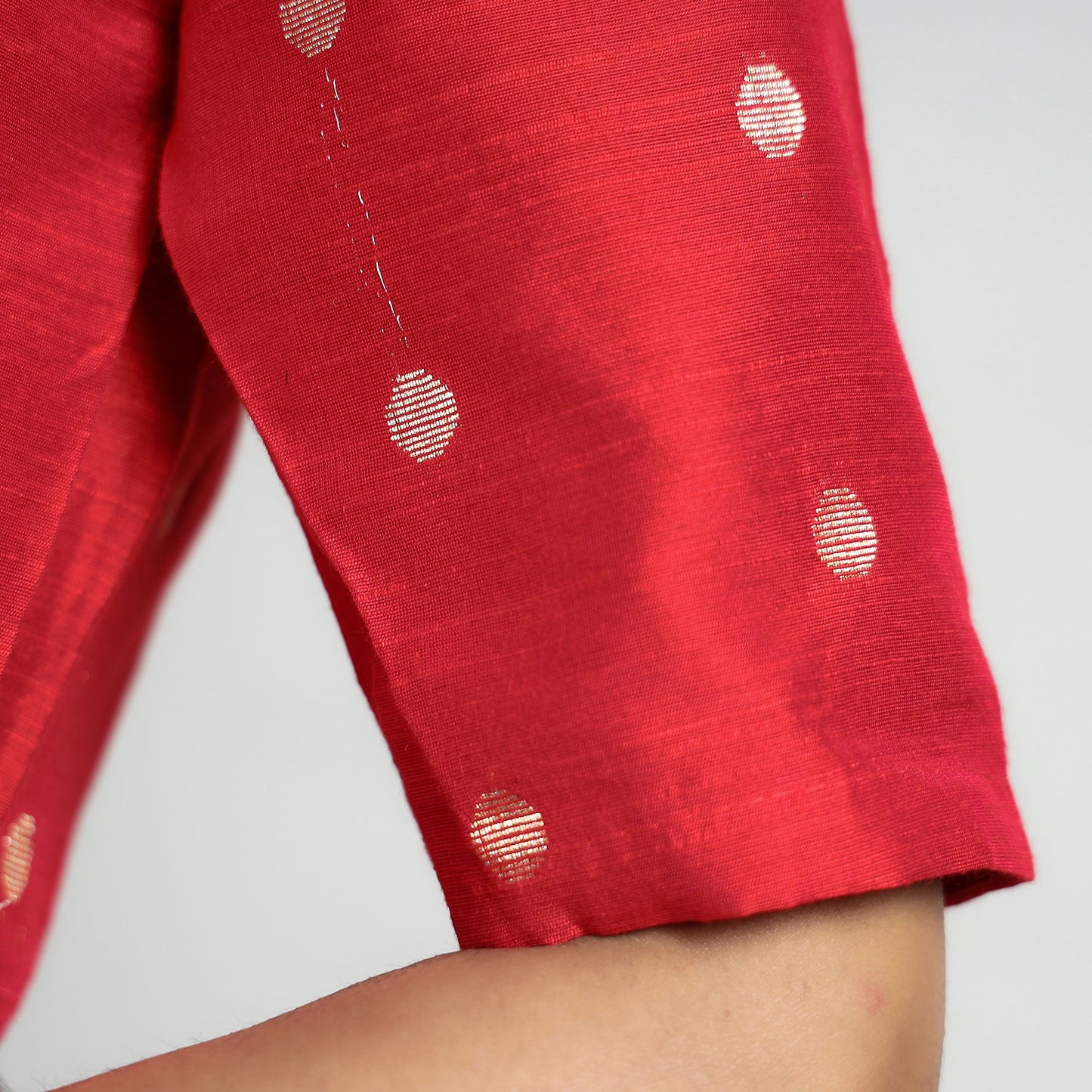 Buy Polka Dot Zari Buti Viscose Silk Stitched Mandarin Collar Blouse Online at iTokri.com