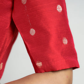 Buy Polka Dot Zari Buti Viscose Silk Stitched Mandarin Collar Blouse Online at iTokri.com