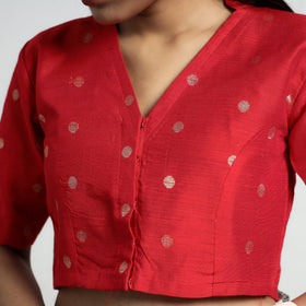 Buy Polka Dot Zari Buti Viscose Silk Stitched Mandarin Collar Blouse Online at iTokri.com