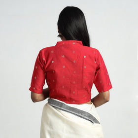 Buy Polka Dot Zari Buti Viscose Silk Stitched Mandarin Collar Blouse Online at iTokri.com