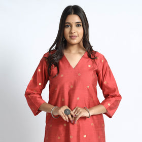  Polka Zari Buti Spun Dupion Silk Long Kurta for Women