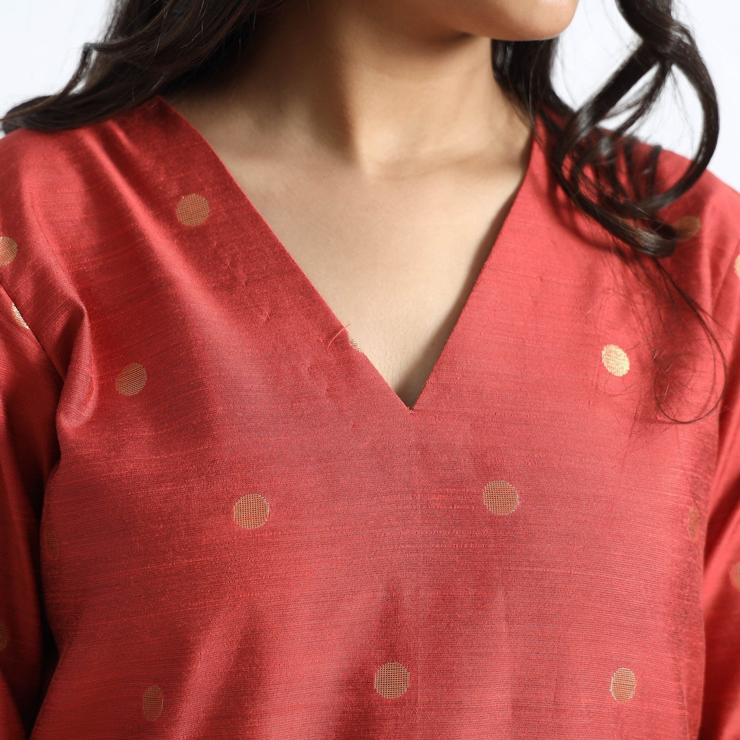  Polka Zari Buti Spun Dupion Silk Long Kurta for Women