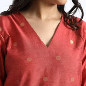  Polka Zari Buti Spun Dupion Silk Long Kurta for Women