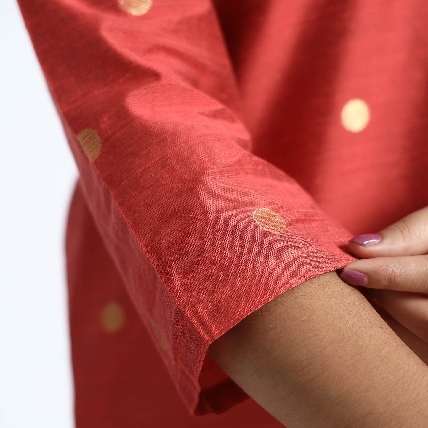  Polka Zari Buti Spun Dupion Silk Long Kurta for Women