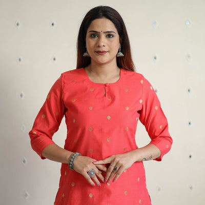  Polka Zari Buti Spun Dupion Silk Long Straight Kurta 39 