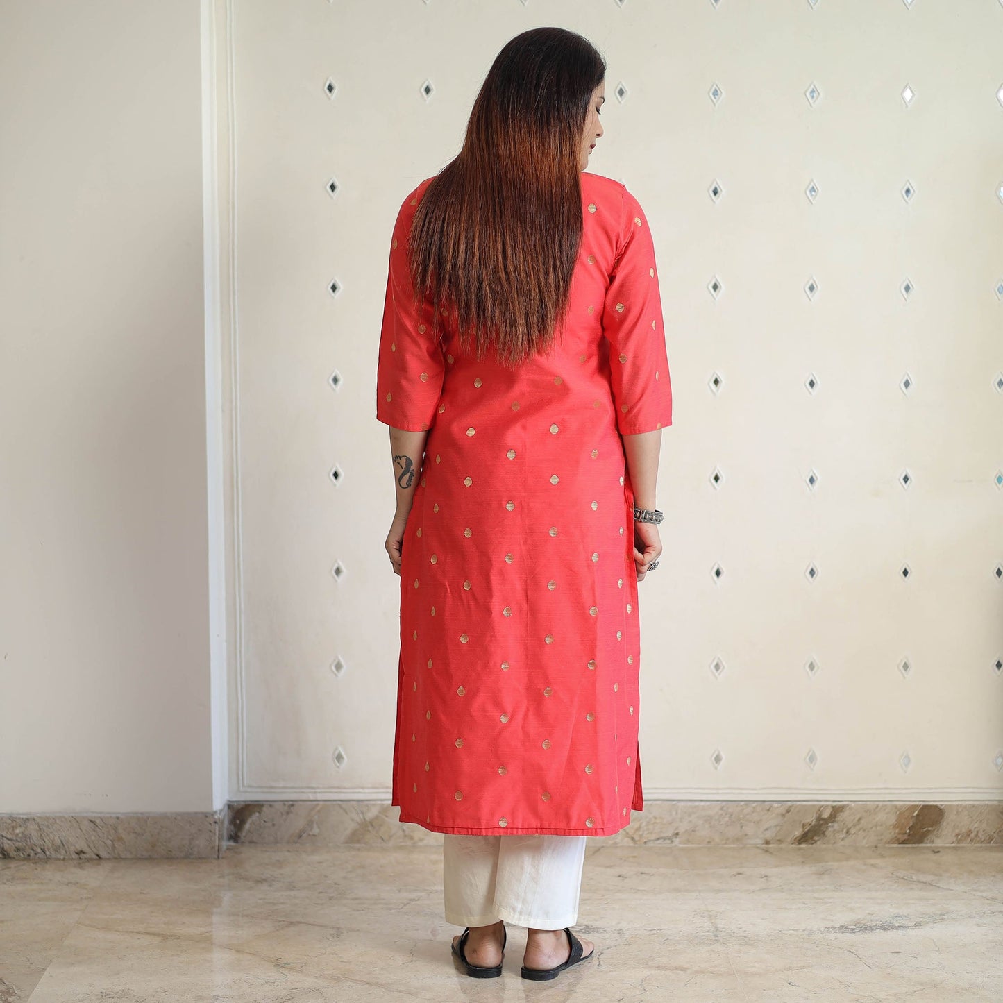  Polka Zari Buti Spun Dupion Silk Long Straight Kurta 39 