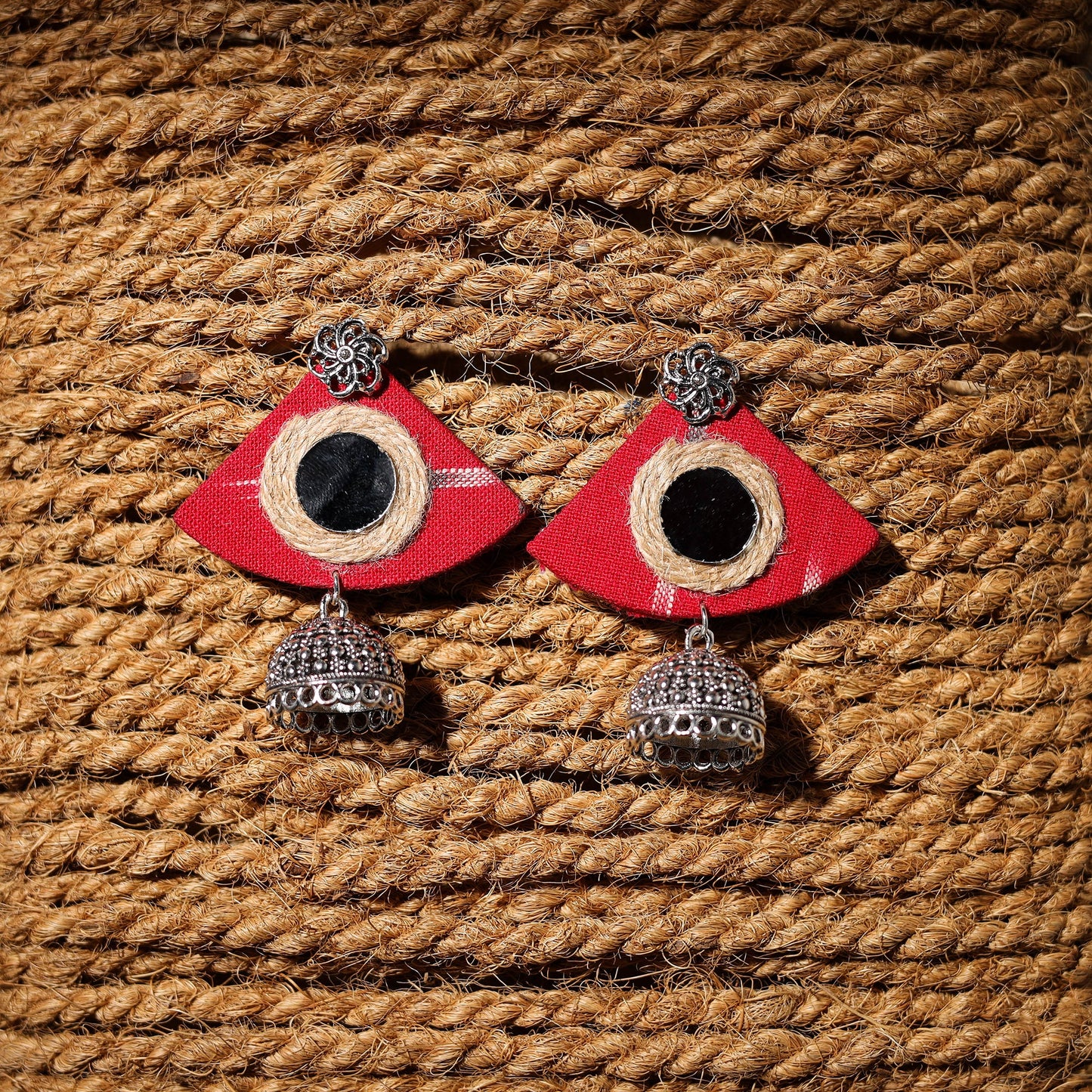 Red - prachi handcrafted gs fabart jhumki earrings
