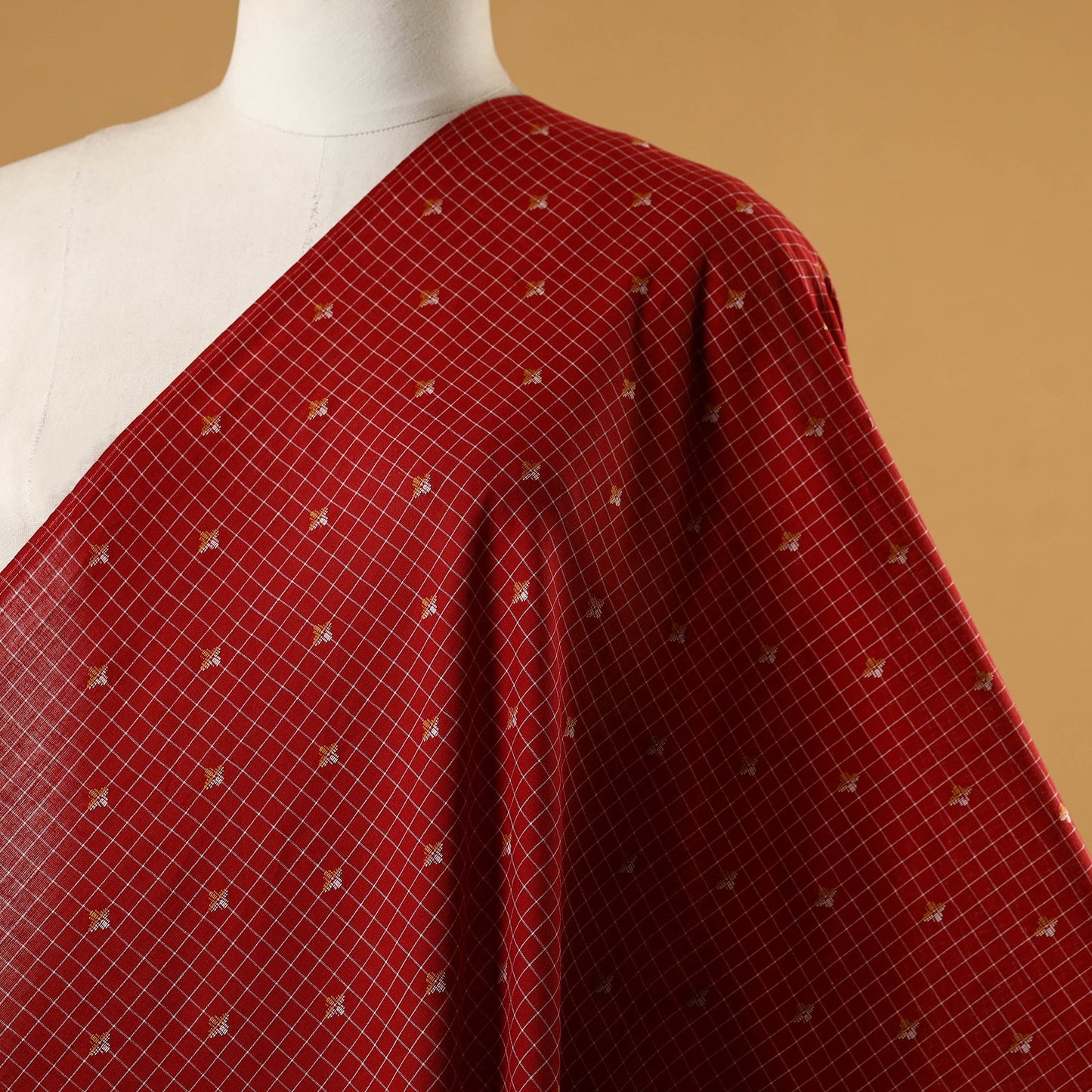 Red - prewashed cotton jacquard fabric 02 - handcrafted