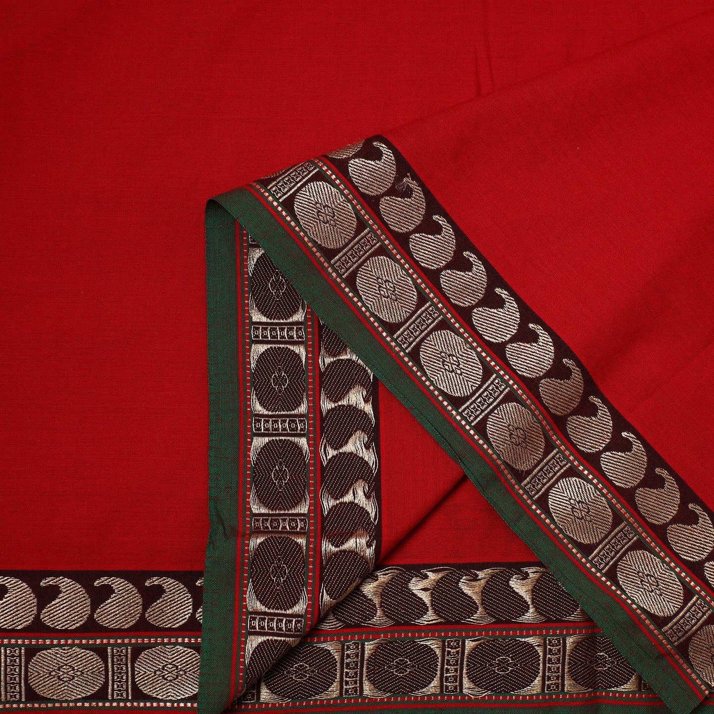 Red - prewashed cotton thread border dharwad fabric 01