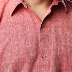 Red prewashed fine cotton handloom half sleeves shirt