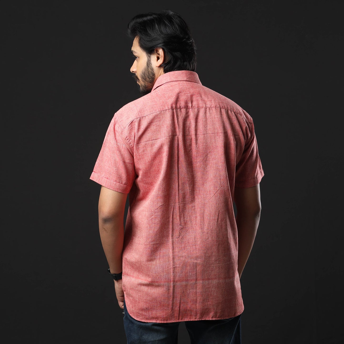 Red prewashed fine cotton handloom half sleeves shirt