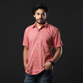 Red prewashed fine cotton handloom half sleeves shirt