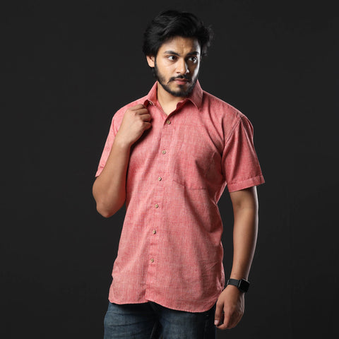 Red prewashed fine cotton handloom half sleeves shirt