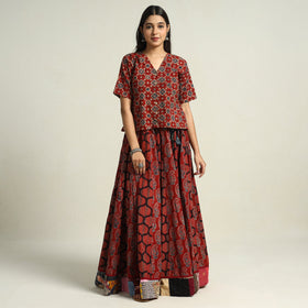 Red - printed 24 kali patchwork cotton long skirt 02