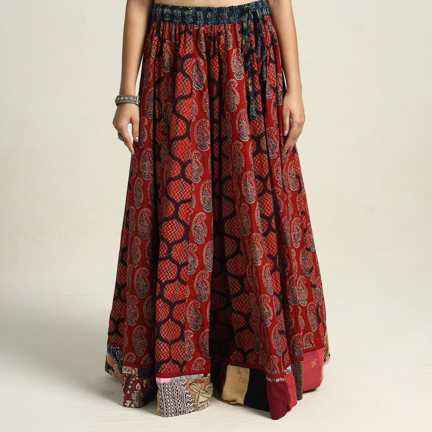 Red - printed 24 kali patchwork cotton long skirt 02