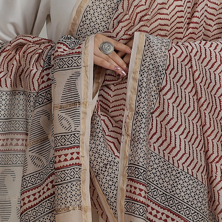 Buy Block Printed Chanderi Silk Bagh Dupatta
