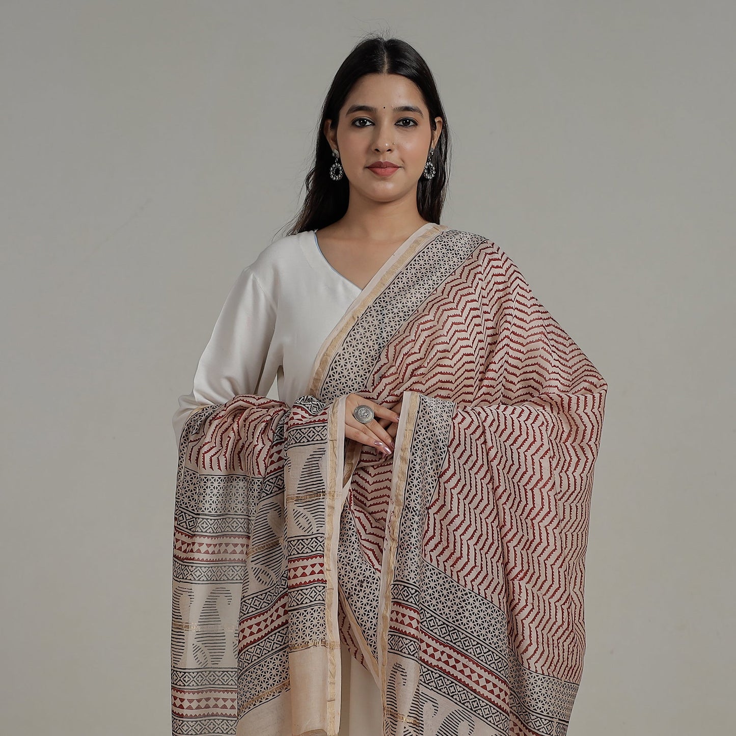 Buy Block Printed Chanderi Silk Bagh Dupatta