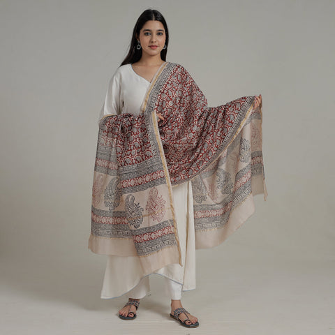  Block Printed Chanderi Silk Bagh Dupatta