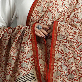  Red Block Printed Chanderi Silk Sanganeri Dupatta 