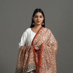  Red Block Printed Chanderi Silk Sanganeri Dupatta 