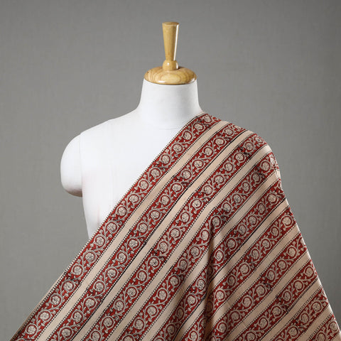 Red Block Printed Cotton Bagru Fabric
