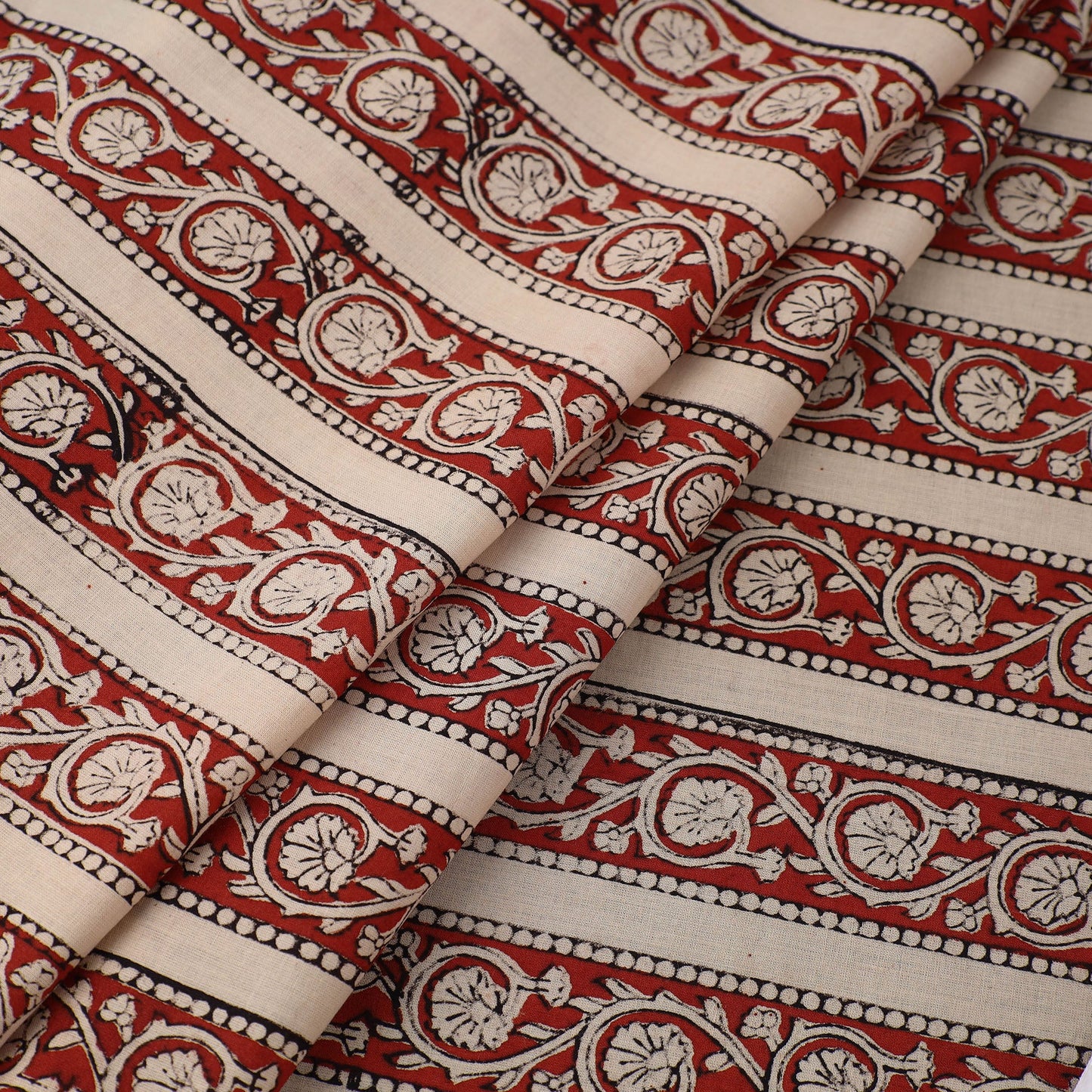 Red Block Printed Cotton Bagru Fabric