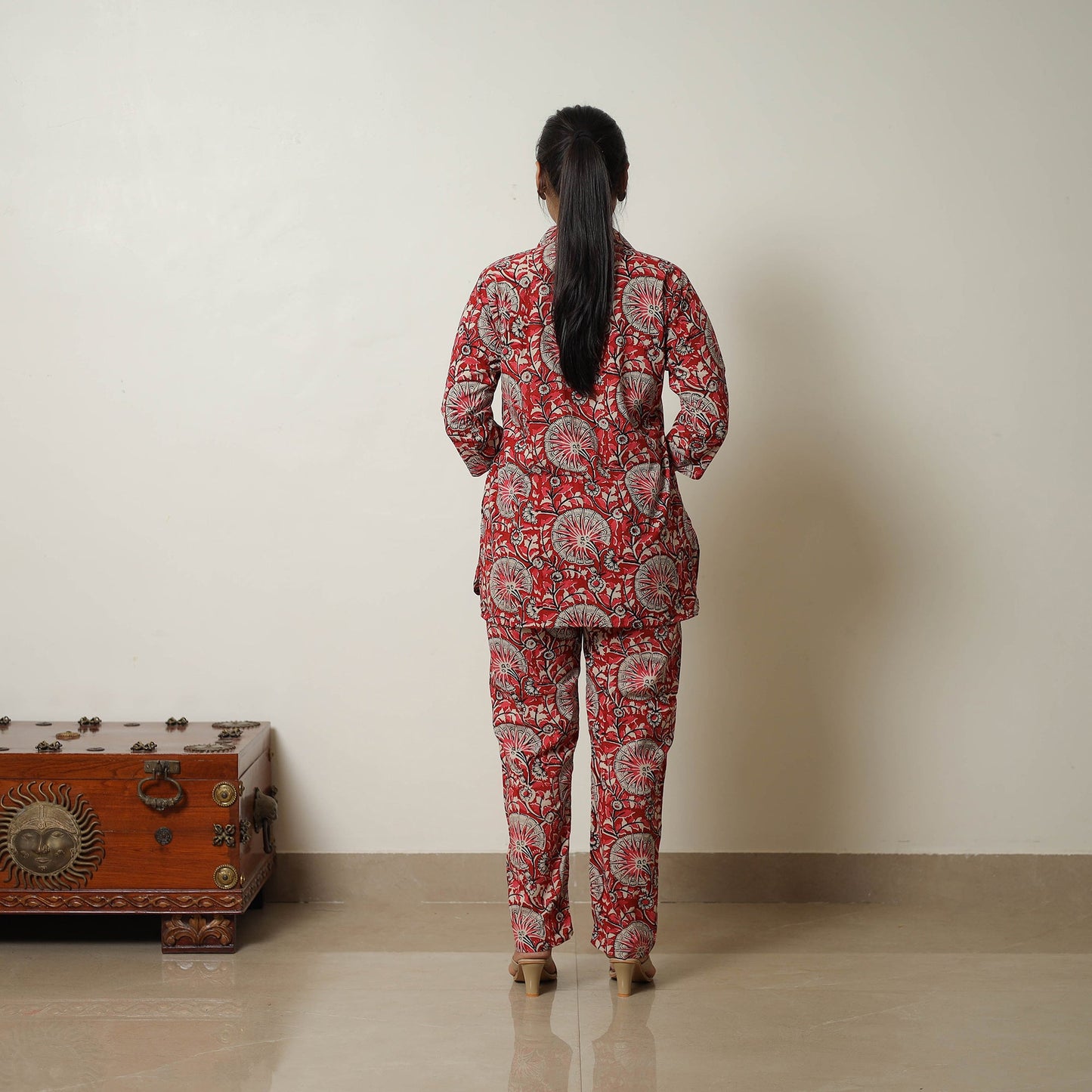 Buy Red Block Print Cotton Bagru Co-Ord Set 