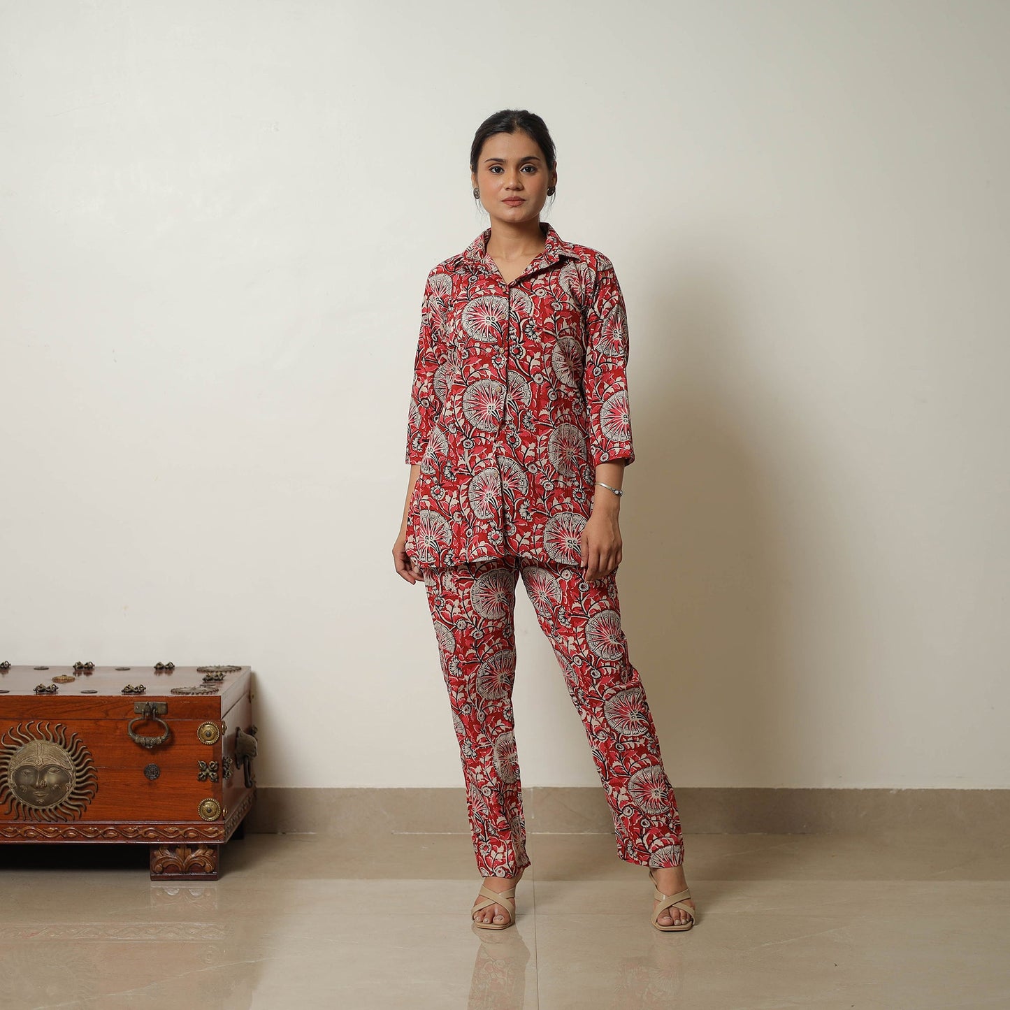 Buy Red Block Print Cotton Bagru Co-Ord Set 