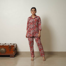 Buy Red Block Print Cotton Bagru Co-Ord Set 