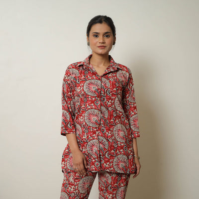 Buy Red Block Print Cotton Bagru Co-Ord Set 