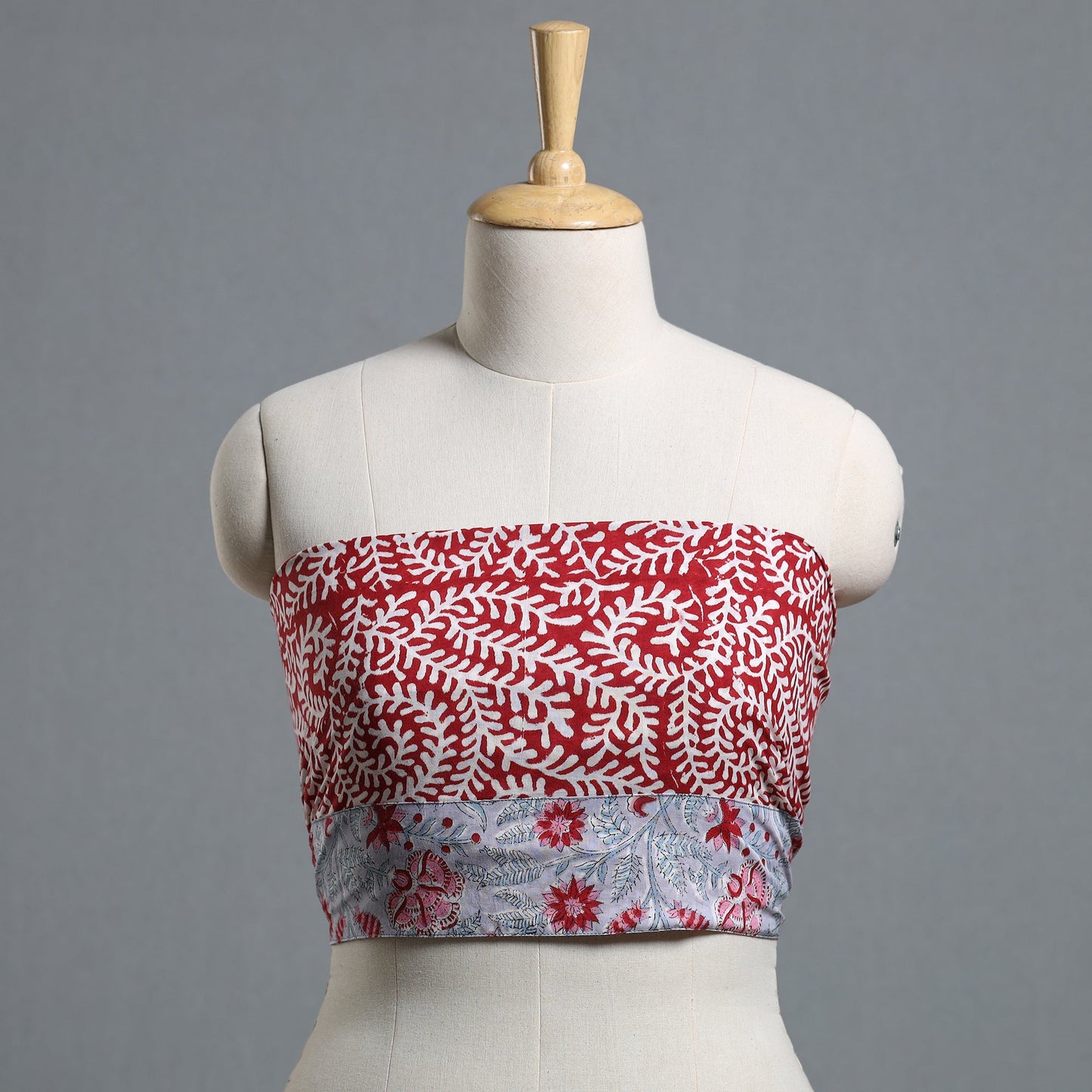 Red - printed cotton blouse piece 45 - handcrafted