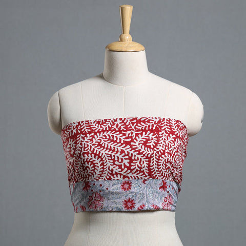 Red - printed cotton blouse piece 45 - handcrafted