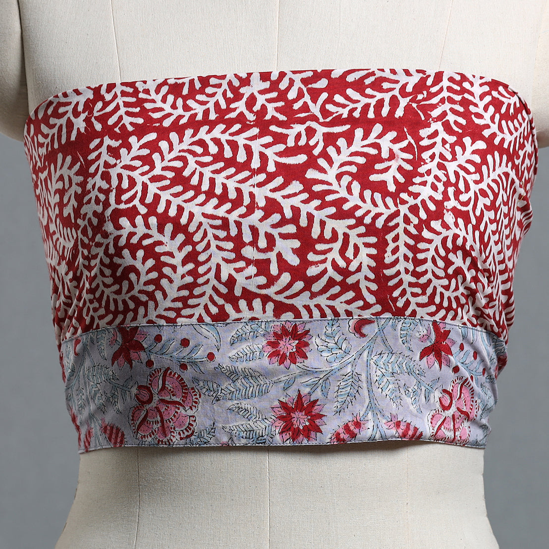 Red - printed cotton blouse piece 45 - handcrafted