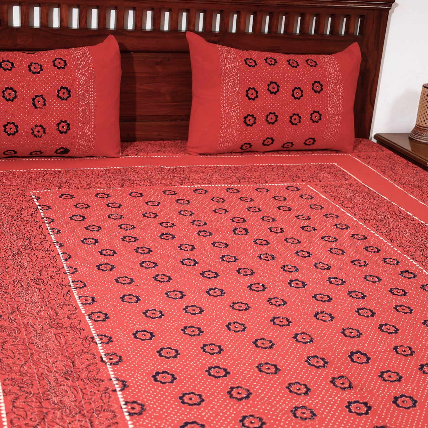 Buy Ajrakh Block Printed Cotton Double Bed Cover with Pillow Covers Online at iTokri.com