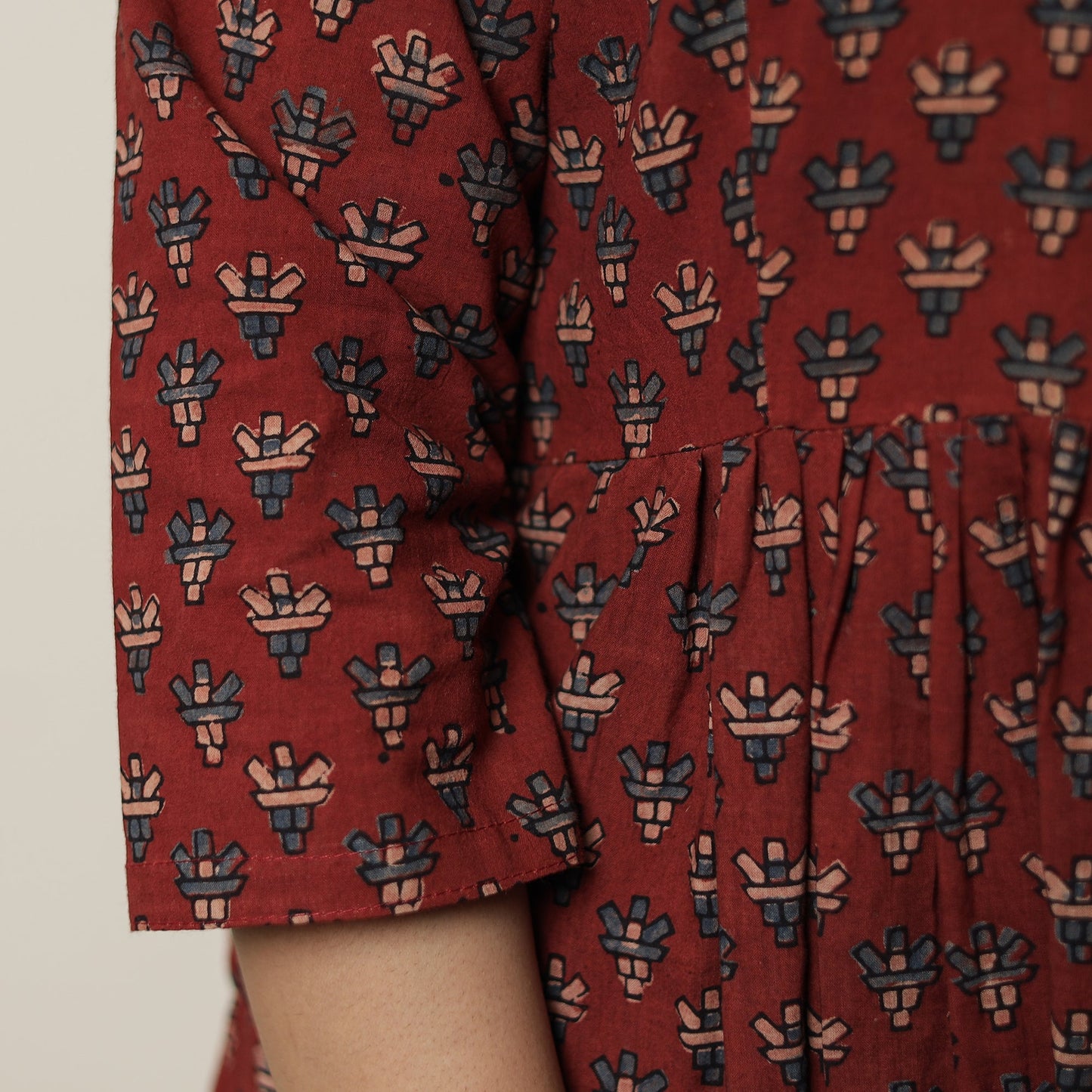 Buy Ajrakh Block Printed Cotton Flared Kurta for Women