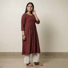 Buy Ajrakh Block Printed Cotton Flared Kurta for Women